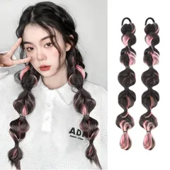 YOVOY ヘアエクステ 編み込み ウィッグ エクステンション ポニーテール ウィッグ カラー エクステ 編み込み エクステ 付け毛 カラフル 髪の毛 ウィッグエクステンション キッズ 子供 大人 ダンス 発表会 イベント パーティー コスチューム ２本セット