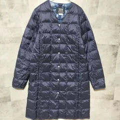 TAION = 体温　ノーカラー ダウンコート インナーダウン　Lサイズ　ネイビー 紺色　ロング　Vネック　スナップボタン　光沢感