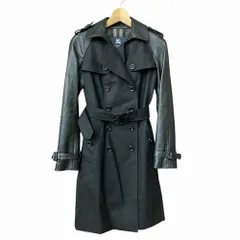 バーバリー ロンドン BURBERRY LONDON トレンチコート ウール 袖レザー切替 シープスキン 黒 ブラック 38 M位 ■GY41 