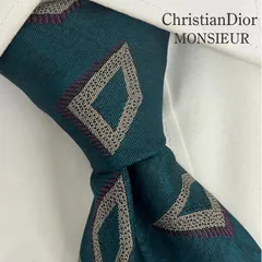 《美品》Christian Dior MONSIEUR (クリスチャン ディオール ムッシュ) シルクネクタイ 総柄 ひし形モチーフ 幾何学模様 ブランドロゴ ダークグリーン ワインレッド ベージュ