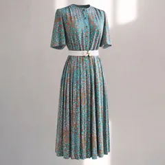 80's ヴィンテージ 花柄 フラワー ワンピース 日本製 昭和 レトロ クラシック プリーツ 古着