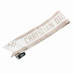 ディオール Dior ミッツァ スカーフ ロゴ ドット柄 絹 シルク 白 ホワイト ベージュ /HO ☆AA★ ■GY19