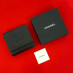 未使用保管品 箱付き シール有 ランダム番台 CHANEL シャネル ココマーク レザー 本革 二つ折り財布 ミニ ウォレット ブラック  65372