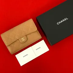 極 美品 箱付き シール有 CHANEL シャネル マトラッセ ココマーク キャビアスキン レザー 三つ折り 財布 ウォレット ベージュ 69407