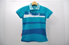 中古 レディース ルコックスポルティフ le coq sportif 半袖ポロシャツ S 青緑  ターコイズブルー系 ストレッチ ボーダー