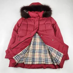 バーバリーロンドン　ダウンコート　ノバチェック　ファー付き　2way　9　M相当　三陽商会　ワインレッド