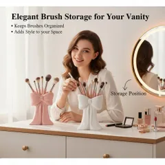 1個 かわいいリボン型メイクブラシホルダー - メイクブラシや文房具の卓上収納、エレガントなメイクブラシ収納、女の子、学生、クリエイテ