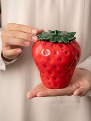 大きないちごの貯金箱 オブジェ 陶器製 レトロ ジャンボフルーツ