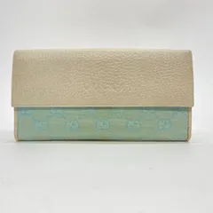 3372 GUCCI グッチ 長財布 GG キャンバス ホワイトベージュ 水色 Wホック