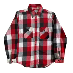 80s FIVE BROTHER ヘビーネルシャツ 赤 白 黒 ブロックチェック XLサイズ ファイブブラザー チェックシャツ フランネル ヘビネル オンブレチェック Vintage ヴィンテージ ビンテージ Flannel Shirt