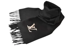 ルイヴィトン マフラー/ウインタースカーフ/ストール LOUIS VUITTON エシャルプ・ジェラムマフラー M71280 カシミヤ100％ ブラック/ベージュ フリンジ【中古】