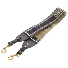 Christian Dior (クリスチャンディオール) エンブロイダリー ショルダーストラップ ネイビー キャンバス×レザー