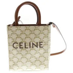 CELINE (セリーヌ) バーティカルカバ ミニ 2WAYバッグ ハンドバッグ ショルダーバッグ ホワイト×ブラウン レザー×PVC ゴールド金具