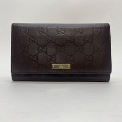 3378 GUCCI グッチ 長財布 シマレザー ダークブラウン フラップ