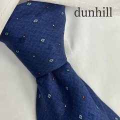 《美品》dunhill (ダンヒル) シルクネクタイ 総柄 小紋柄 ネイビー ブルー オレンジ ホワイト
