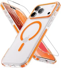 iPhone 15/16/17 対応 ケース MagSafe 対応 エアバッグ設計 耐衝撃 強力保護 黄変しない オレンジ