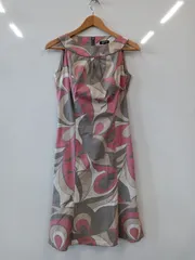 c608●LNDIVI●インディヴィ⚫︎ノースリーブ⚫︎ワンピース●綿混●裾フレア⚫︎size38●ピンク×グレー⚫︎日本製