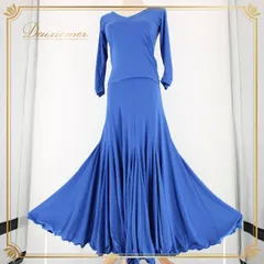 社交ダンス 衣装 スタンダード 上下セット ツーピース レッスンウェア パーティ衣装 SICO-PON Create-Sun クリエイトサン 青 ブルー系 ダンス衣装 フォーマル 伸縮性 上下セットアップ レディース ロイヤルブルー スカート ロングスカート