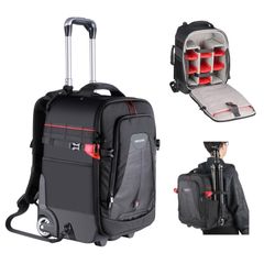New Neewer 2-in-1 Rolling Camera Backpack with Shockproof Compartment/Hidden Pull Bar, Durable Waterproof, Fits Camera, Tripod, Lens, and Laptop (Black)