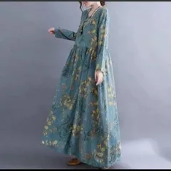 【新品】大きいサイズ　レディースゆったりロングワンピース長袖薄手花柄
