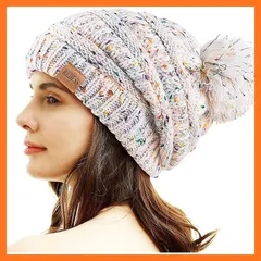 【新品】 [REDESS] レディース 冬用 ポンポン ビーニー帽子 裏地付き暖かいフリース 0