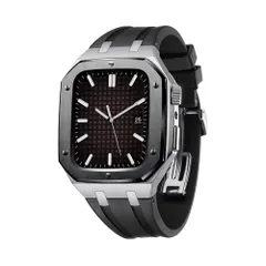 新品 [BELTIES] アップルウォッチバンド 44mm 45mm カバー ベルト SE SE2 SE3 Series 4 5 6 7 8 9 シリコン ステンレス 工具不要 バタフライバックル メタルフレーム アップル ベルティーズ (ブラックバンド×シル