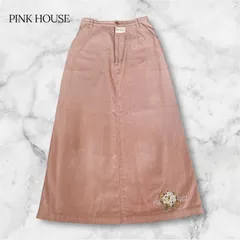 PINK HOUSE ピンクハウス コーデュロイ ロングスカート 花刺繍 ロゴ刺繍 ピンク Mサイズ 綿100% 日本製 Iライン ストレートシルエット 上品 ガーリー レトロ カジュアル ナチュラル レディース