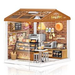 DIY Miniature House Kit, Plastic Dollhouse with Furniture Set, Toy Figures, Dollhouse with USB Light, Dustproof Cover and Roof, 3D Puzzle, Gift, Craft Assembly Toy for Kids Ages 8+ and Adults (Bakery Ha cb29b480)