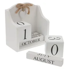 卓上カレンダー 木製 ハートモチーフ付 ウッド モダン シンプルスタイル デスクトップ シンプル モダン 北欧 木のぬくもり ホワイト