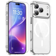 【新品】 iPhone 17 Pro ケース クリア Magsafe対応 ガラスフィルム付き アイフォン17Pro ケース マグネット搭載 米軍MIL規格 耐衝撃 ストラップホール付き 耐久性 黄変防止 いphone17 pro ワイヤレス充電対応 あいほ