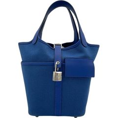 エルメス HERMES ピコタンロックPM カーゴ U刻 ブルー SV金具 トワル レディース ハンドバッグ