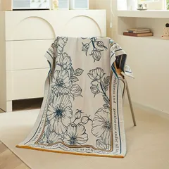【新品?未使用】 ブランケット タオルケット ボタニカル柄 コットン100％ 大半タオル 花柄 夏用布団 掛け布団 カバー おしゃれ かわいい 北