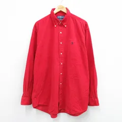 XL/古着 ラルフローレン 長袖 ブランド シャツ メンズ 90年代 90s ワンポイントロゴ コーデュロイ BLAKE 大きいサイズ ロング丈 コットン ボタンダウン 赤 25nov27