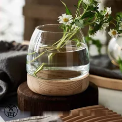 フラワーベース 花瓶 ガラス ガラスベース シンプル おしゃれ 置物 北欧 花器 インテリア雑貨 インテリア 木 ウッド 花 フラワー フラワー