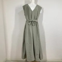 未使用【クラシカルエルフ】ワンピース　カーキ　XL　前後2way　麻調サイドリボン　Vネックワンピース ノースリーブ　リネンライク  ロング