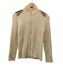 BURBERRY LONDON バーバリー ロンドン ノバチェック リブニット ジップアップ サイズ2 レディース 中古 D4