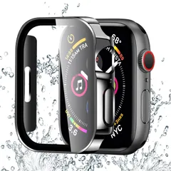 新品 Apple Watch ケース 44mm 対応 アップルウォッチ カバー 一体型 防水 3D直角エッジデザイン 光沢式 Apple Watch カバー 全面保護 二重構造 アップルウォッチ ケース PC素材 日本旭硝子材 軽量 強化ガラス Apple W