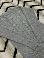 S ユニクロ ラウンド ケーブル編み ニット ONE PIECE / グレー