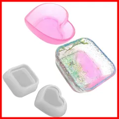 シリコンモールド 小物入れ レジン型 皿 ハート 四角 トレー モールド UVレジン エポキシ樹脂 抜き型 2個セット