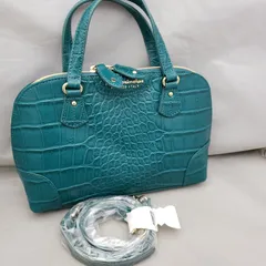 moda principa（モーダプリンチペ） ハンドバッグ クロコ型押し ショルダーストラップ付き ターコイズ系　u7184s