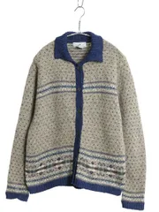 【お得なクーポン配布中!】 90s スコットランド製 エルエルビーン ニット カーディガン レディース M オールド ウール セーター バーズアイ ノルディック 前開き 総柄