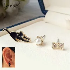 ねこピアス 猫モチーフ アニマル  3点セット  パールピアス リボンピアス レディー 小ぶり デイリーピアス 可愛いピアス 大人可愛い キュート ギフト プレゼント バレンタイン ホワイトデー 入学式 卒業式 春 デート お出かけ 人気 トレンド