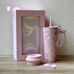 スターバックス　ステンレスタンブラー　ラインストーン　バレンタイン　チャーム付き　2蓋付き