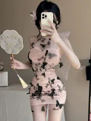 新品/*迅速発送* 蝶 パーティー セクシー シースルー ONE PIECE ピンク