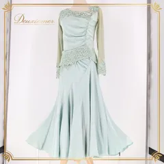 社交ダンス 衣装 チャコット Chacott トップス スカート ツーピース セットアップ レース 上品 綺麗 パーティ 発表会 緑 水色 ブルー系 グリーン系 Mサイズ 伸縮性 衣装セット おしゃれ