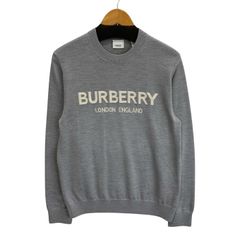 美品 BURBERRY バーバリー ロゴ ニット メリノウール セーター グレー 