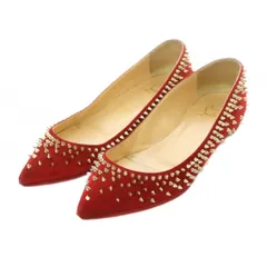 クリスチャンルブタン Christian louboutin ESCARPIC FLAT VEAU VELOURS エスカルピックフラット パンプス ポインテッドトゥ ローヒール スタッズ 35.5 22.5cm 赤 レッド /RI ■OS