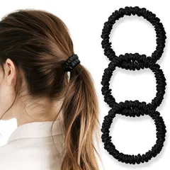 数量限定 静電気防止 摩擦軽減 髪に優しい 跡がつかない 6A級 髪ゴム 高弾性 100%天然シルク シュシュ 3個セット母の日ギフト おしゃれ 大人 ヘアゴム 女性 IRIYULI シルク (ブラック*3)