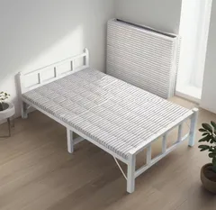 完成品 組立不要 通気 静音 べっどふれーむ 安定 シングルベッド 仮眠用 頑丈で耐久性がある 三角形の補強 来客用 炭素鋼素材 シルクコットンマットレス付き 一人暮らし 折り畳みベッド 耐荷重300kg (ホワイト 幅70cm シングル 186*70*41.