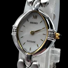 新品電池稼働品 SEIKO セイコー EXCELINE エクセリーヌ 2Pダイヤ オーバル レディース腕時計 クォーツ 1F20-6B60 ブレスウォッチ ゴールド シルバー シェル文字盤